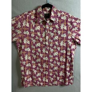 Palms Button Up Men's Large Floral Hawaiian Shirt‎ Short Sleeve Casual